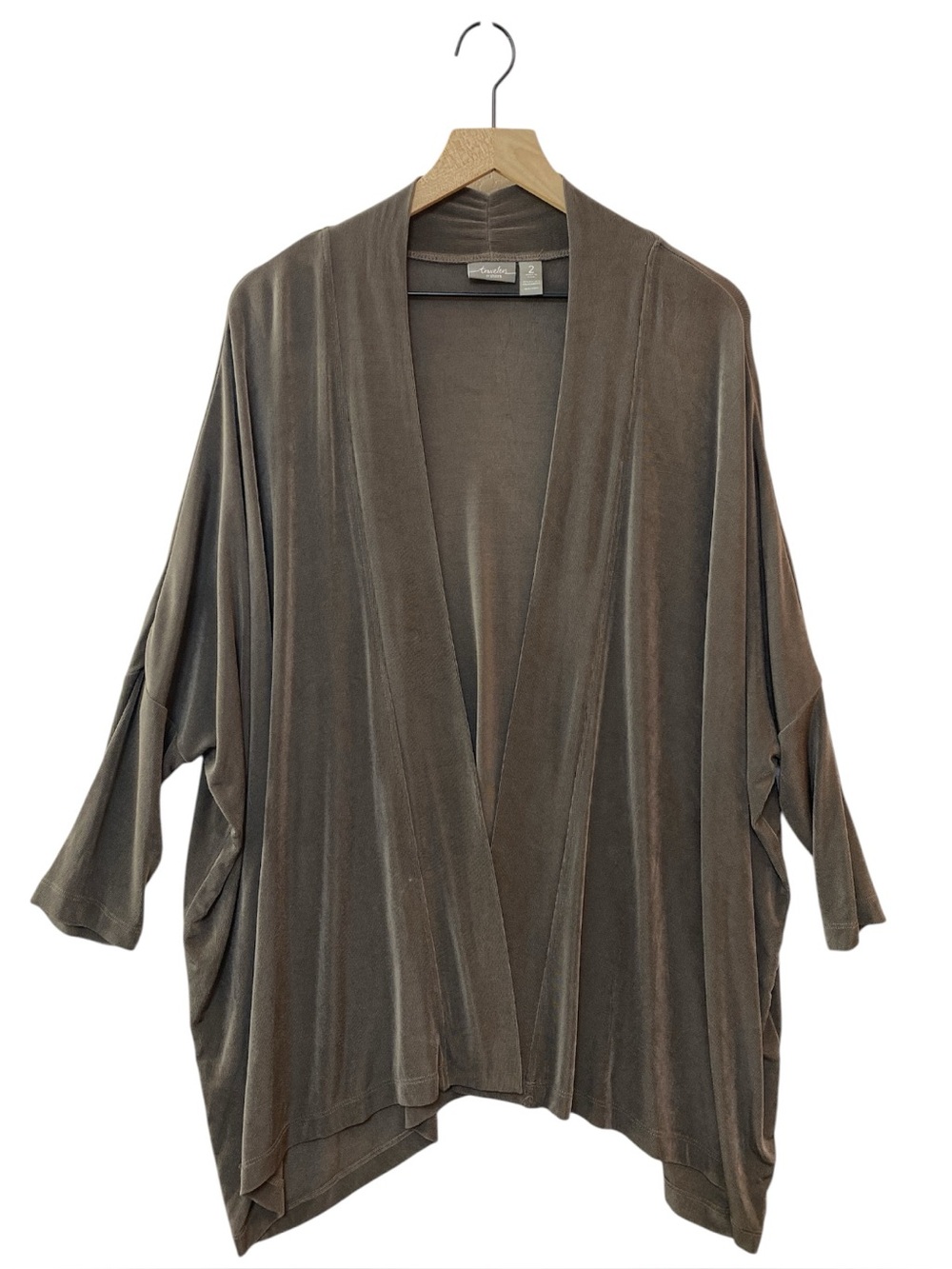Chicos Travelers Open-Front Cardigan Size L Taupe Brown Loose Fit